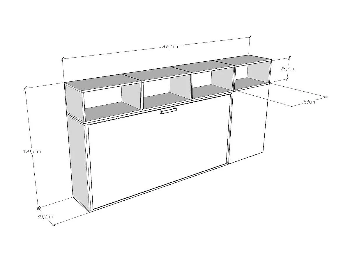 Cama rebatível individual horizontal Kando composição A Cinza Branca