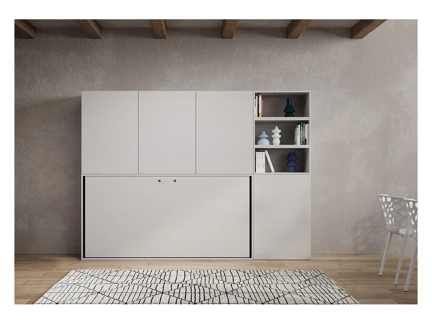 Horizontaal Kando eenpersoons opklapbed samenstelling F eiken wit