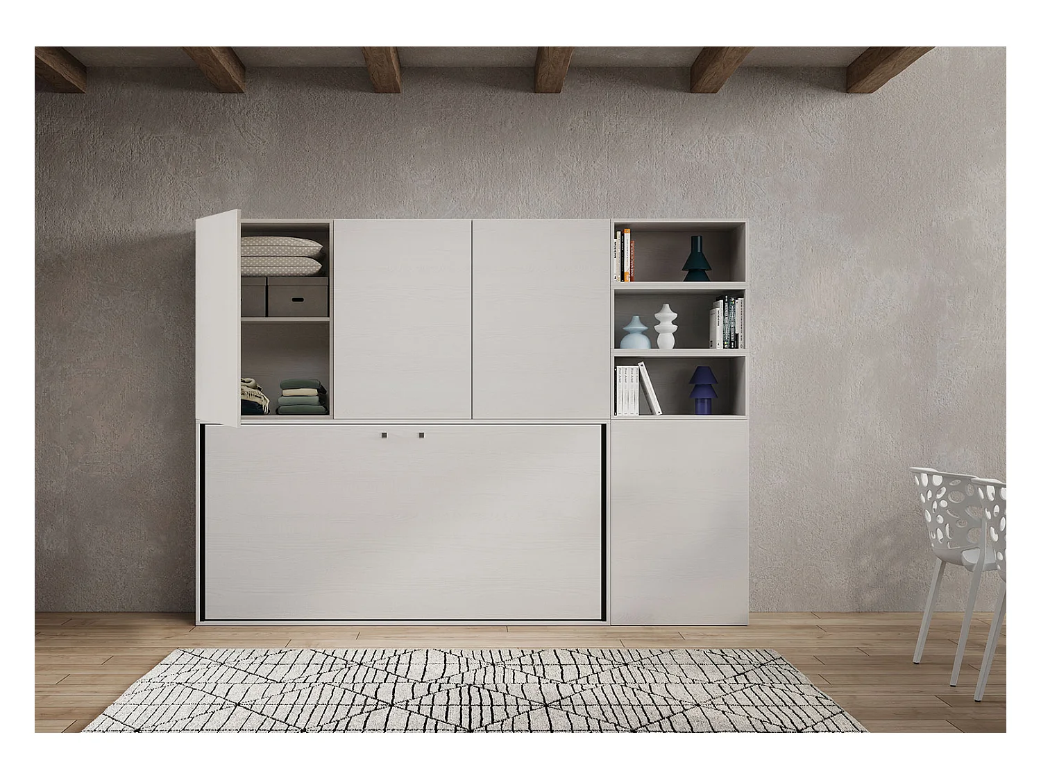 Horizontaal Kando eenpersoons opklapbed samenstelling F eiken wit