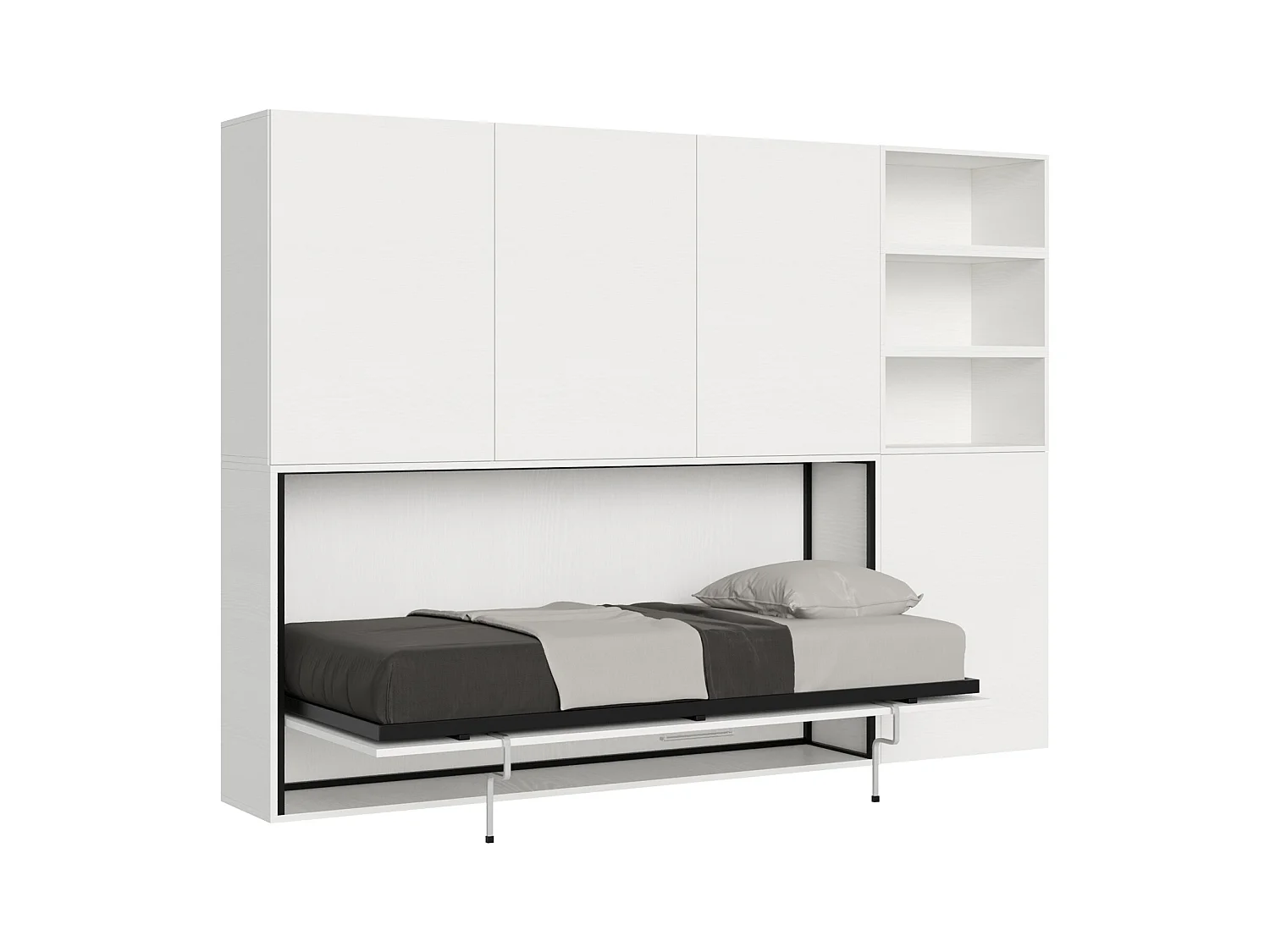 Armoire lit escamotable horizontal 1 couchage 85 Kando composition F Frêne Blanc