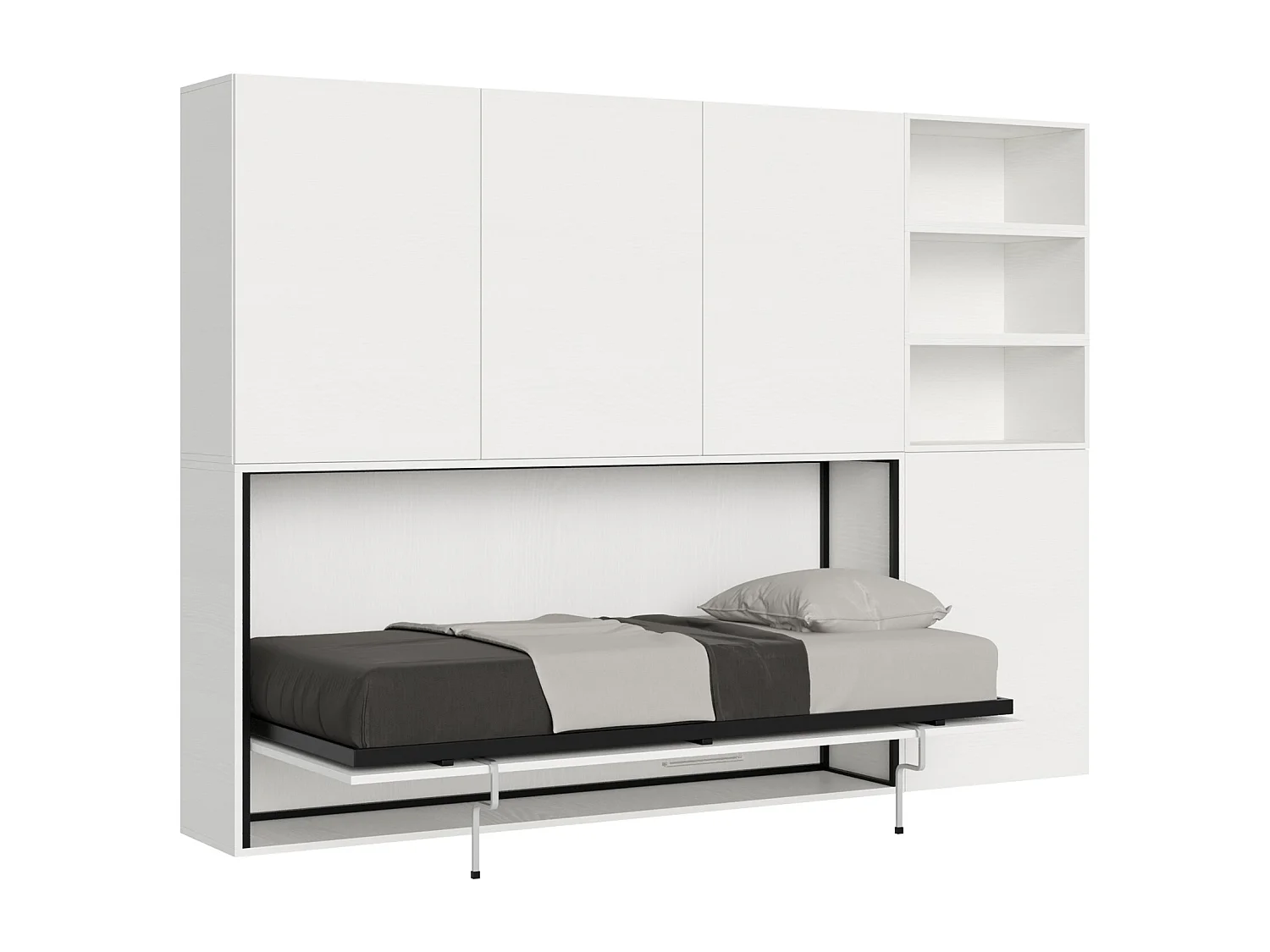 Armoire lit escamotable horizontal 1 couchage 85 Kando comp.F Frêne Blanc