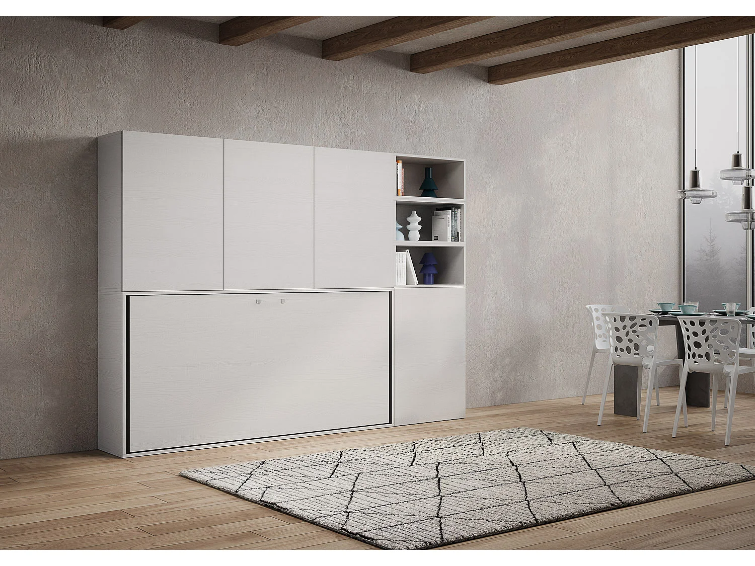 Armoire lit escamotable horizontal 1 couchage 85 Kando comp.F Frêne Blanc