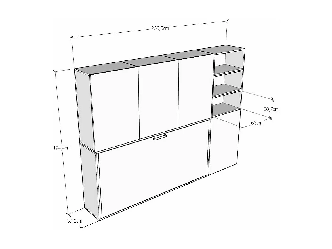 Armoire lit escamotable horizontal 1 couchage 85 Kando comp.F Frêne Blanc