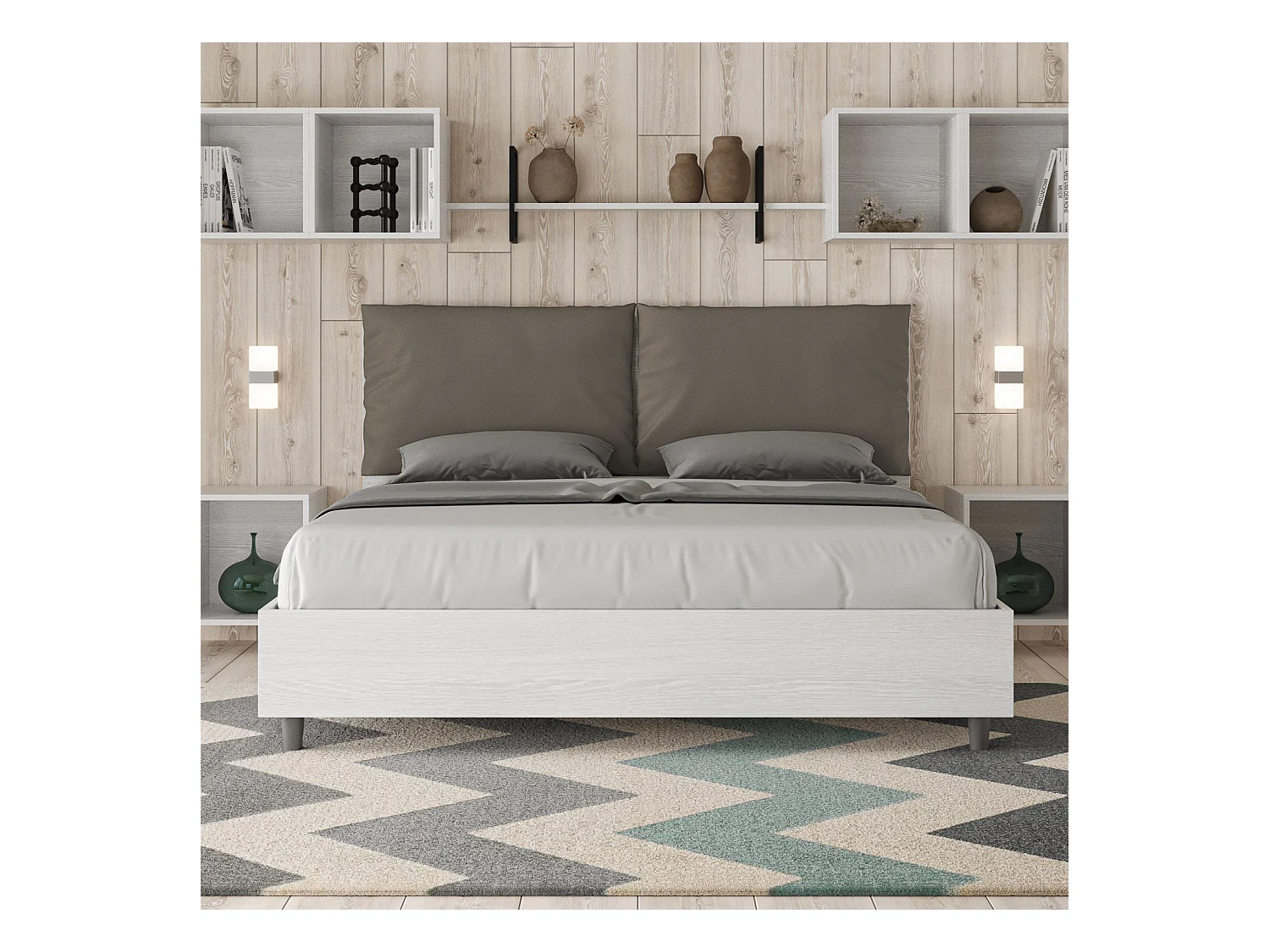 Lit coffre 160x190 avec coussins similicuir cappuccino Egos Antea