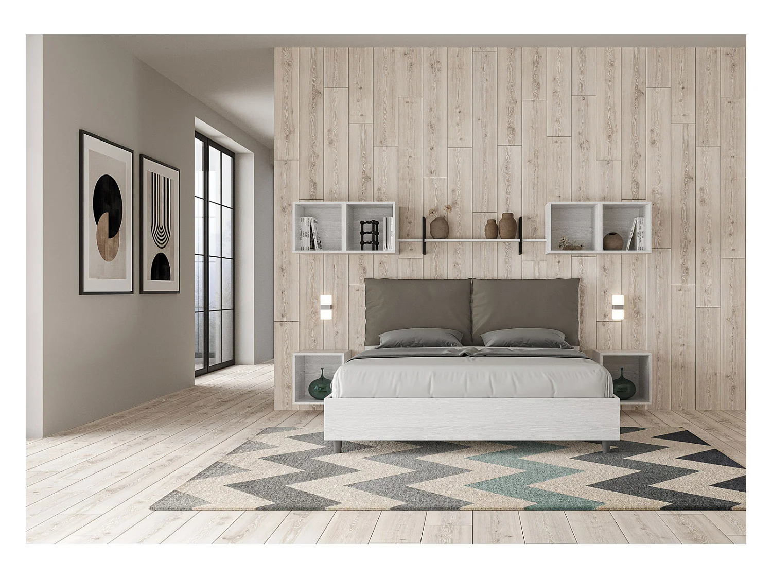 Lit coffre 160x190 avec coussins similicuir cappuccino Egos Antea