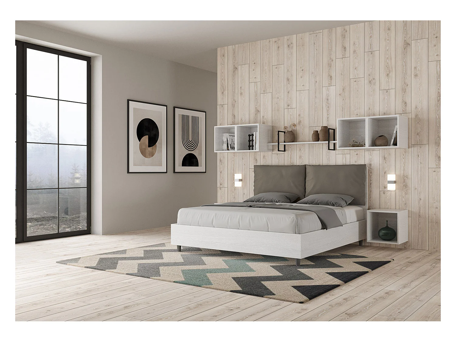 Lit coffre 160x190 avec coussins similicuir cappuccino Egos Antea