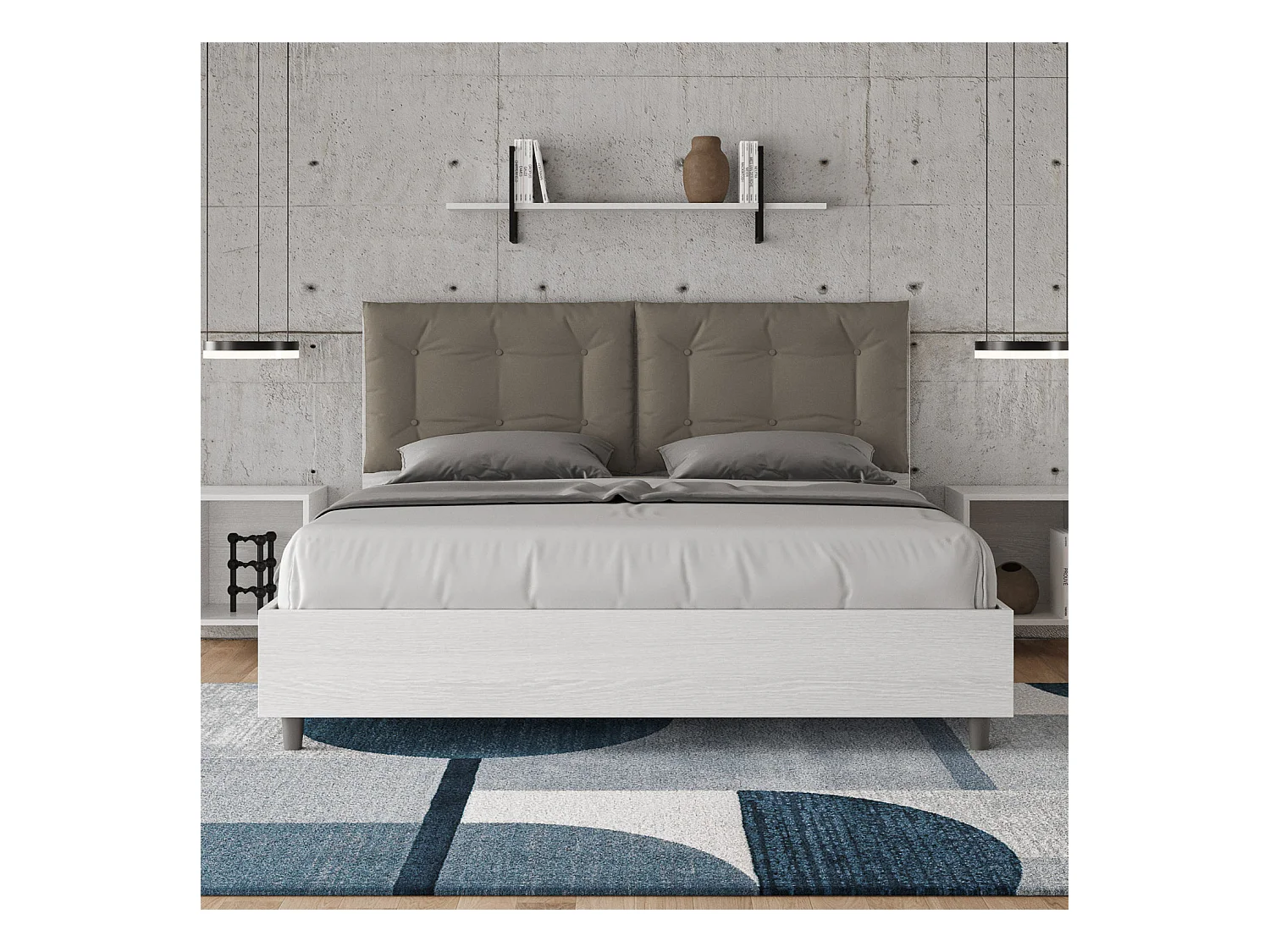 Lit coffre 160x190 avec coussins similicuir cappuccino Egos Annalisa