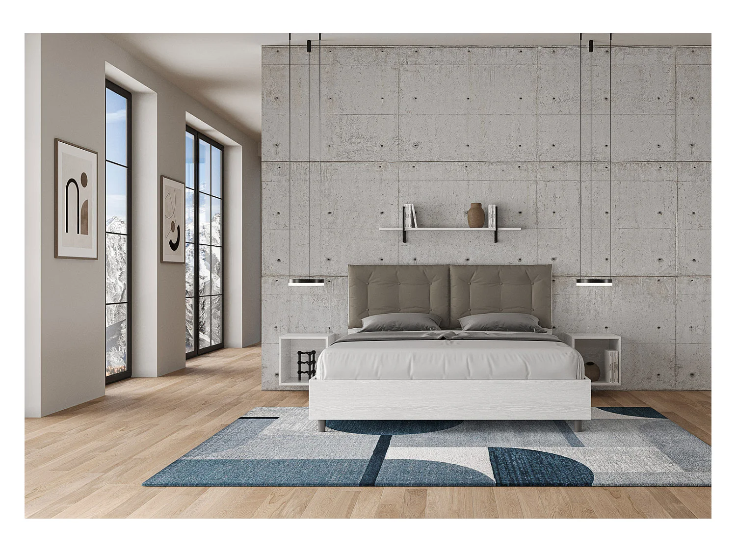 Lit coffre 160x190 avec coussins similicuir cappuccino Egos Annalisa