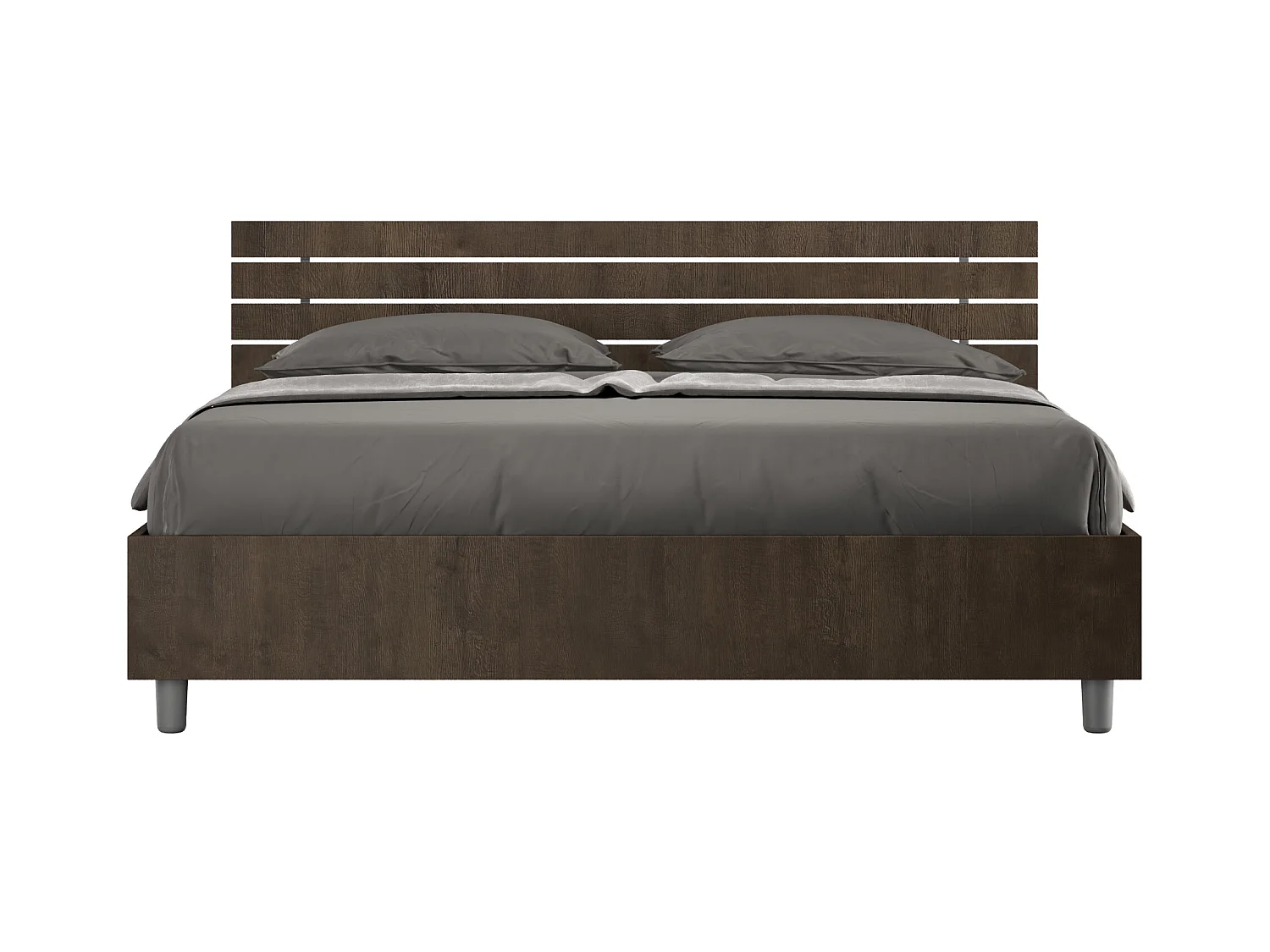 Lit coffre 160x190 tête de lit inclinée avec des lames noyer Ankel