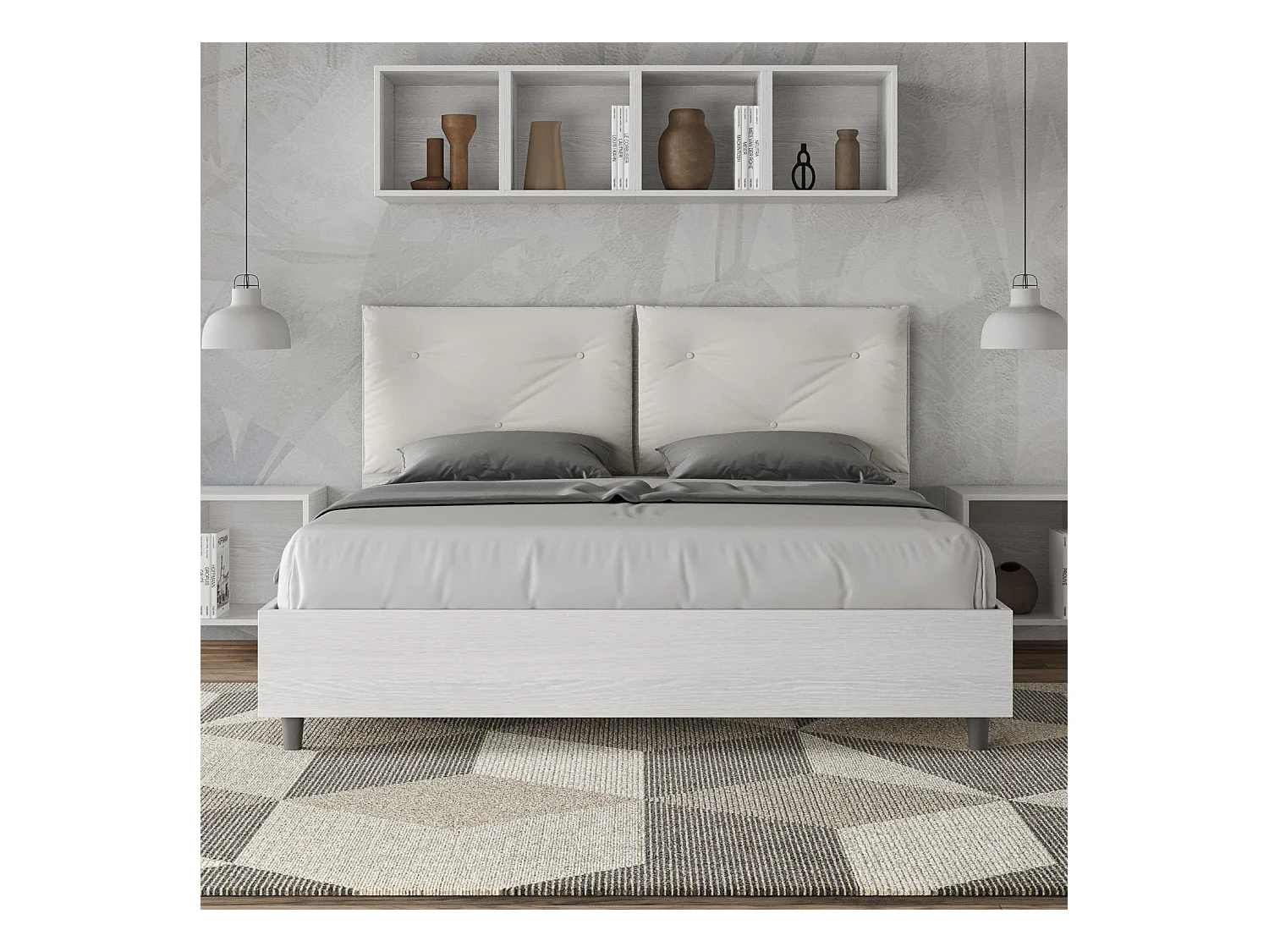 Lit sans sommier 160x190 avec coussins similicuir blanc Egos Appia