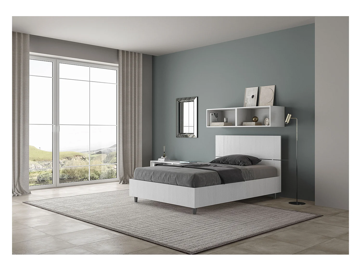 Queensize bed zonder bedbodem 120x190 recht hoofdbord wit essen Demas