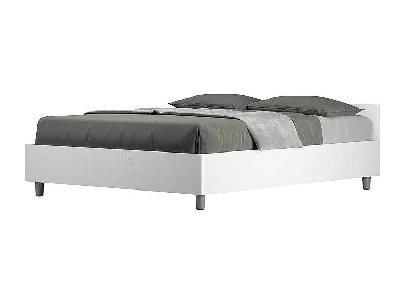 Lit double sans sommier 140x190 frêne blanc Nuamo