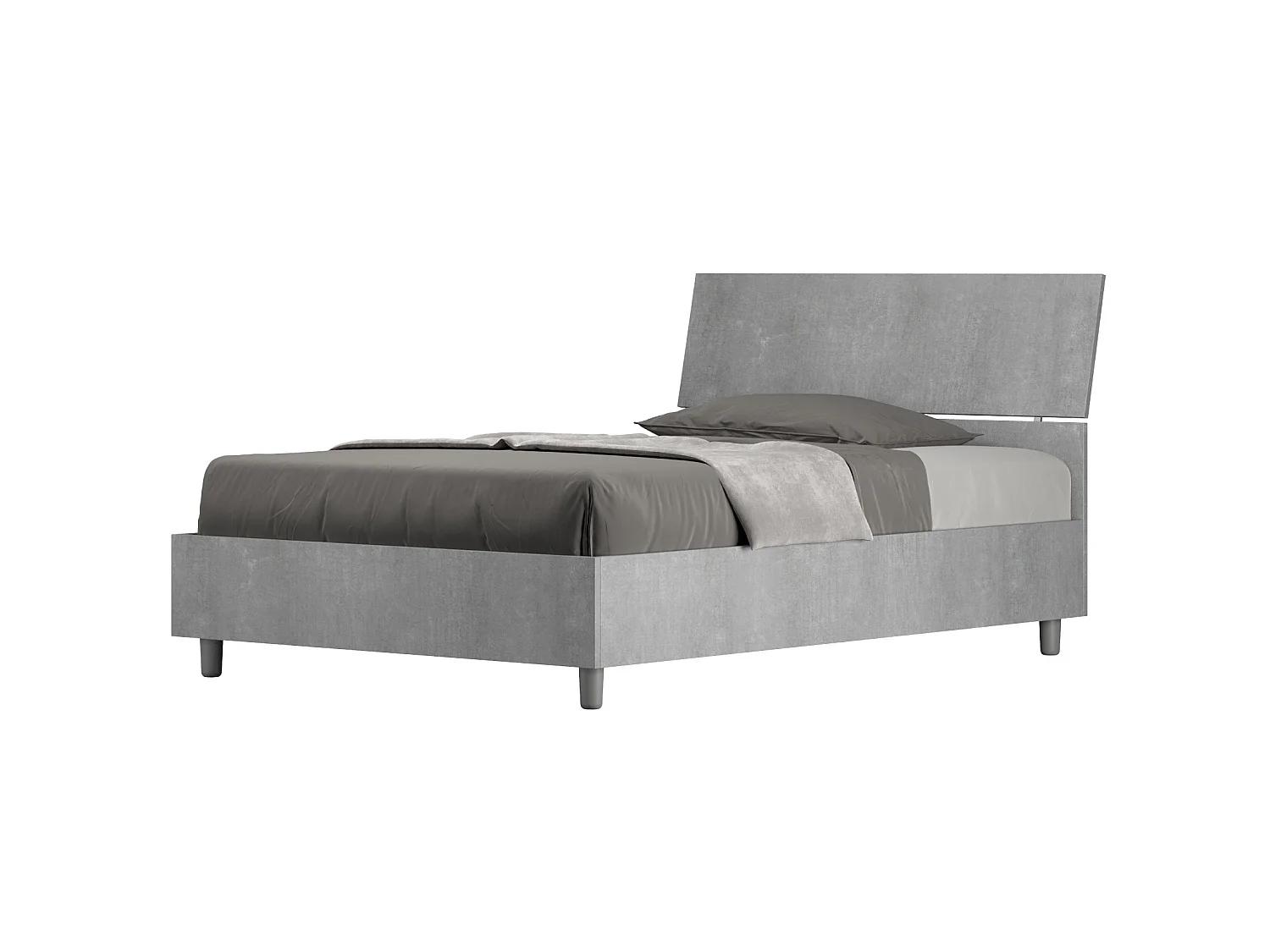Lit 1 place et demi sans sommier 120x190 tête de lit inclinée gris béton Demas