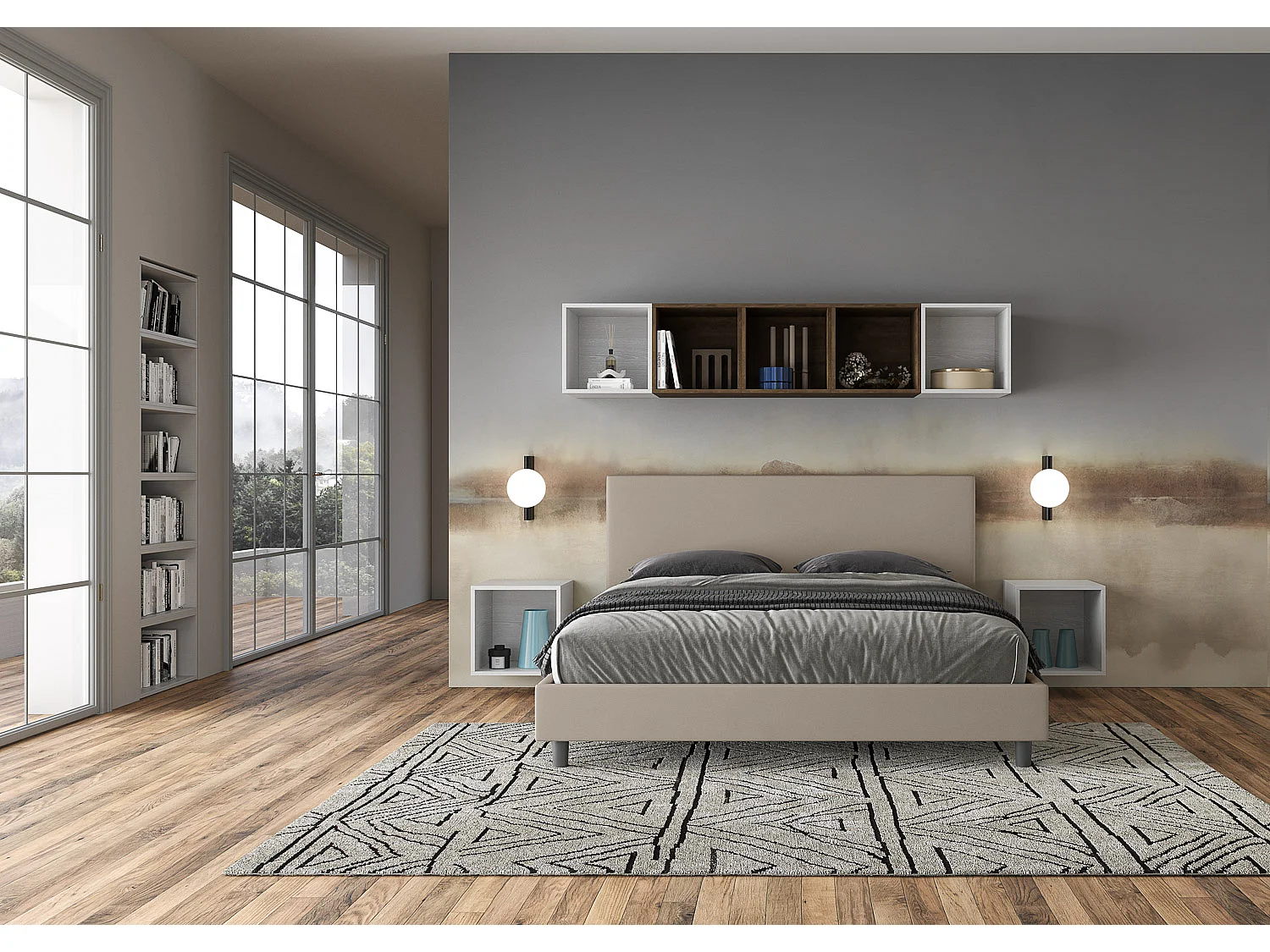 Lit queen size sans sommier rembourrée 160x190 similicuir taupe Naspy