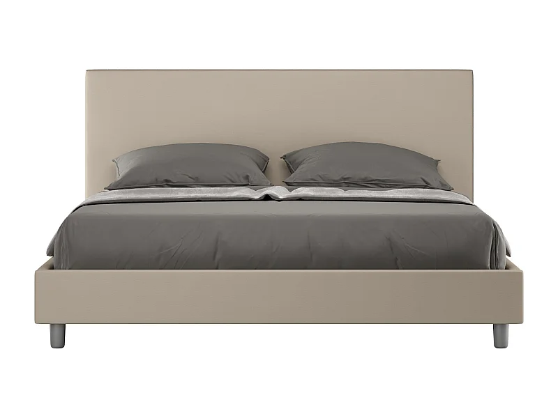 Lit queen size sans sommier rembourrée 160x190 similicuir taupe Naspy