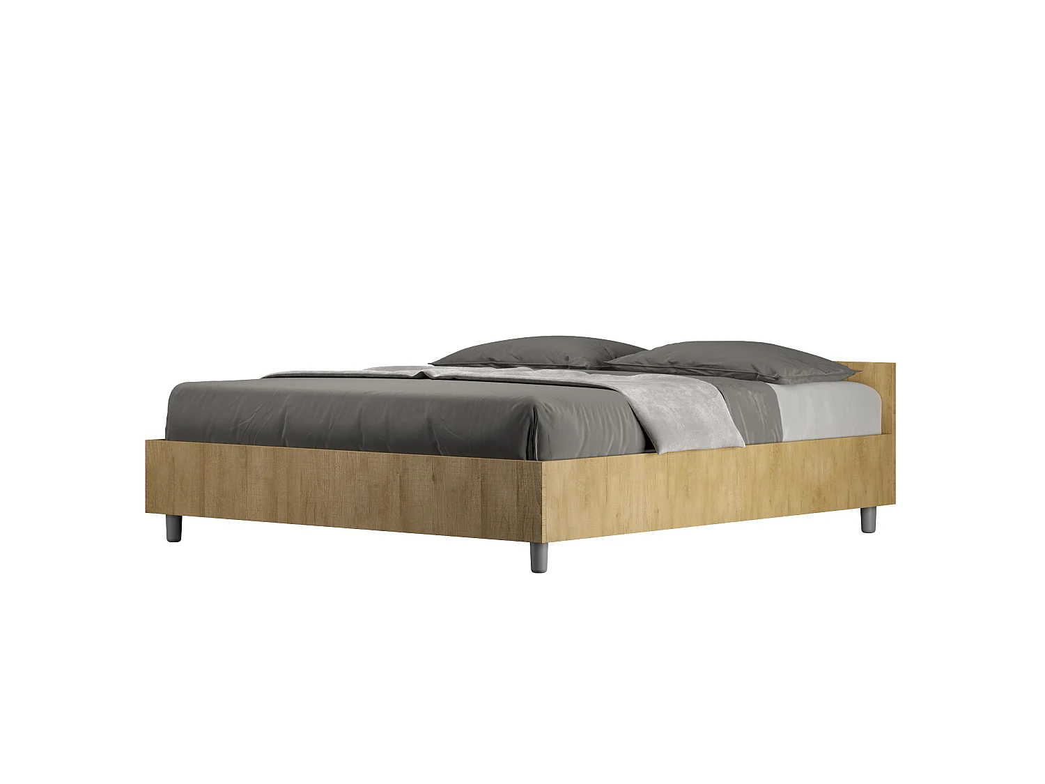 Cama de casal queen size sem estrado 160x190 carvalho natural Nuamo