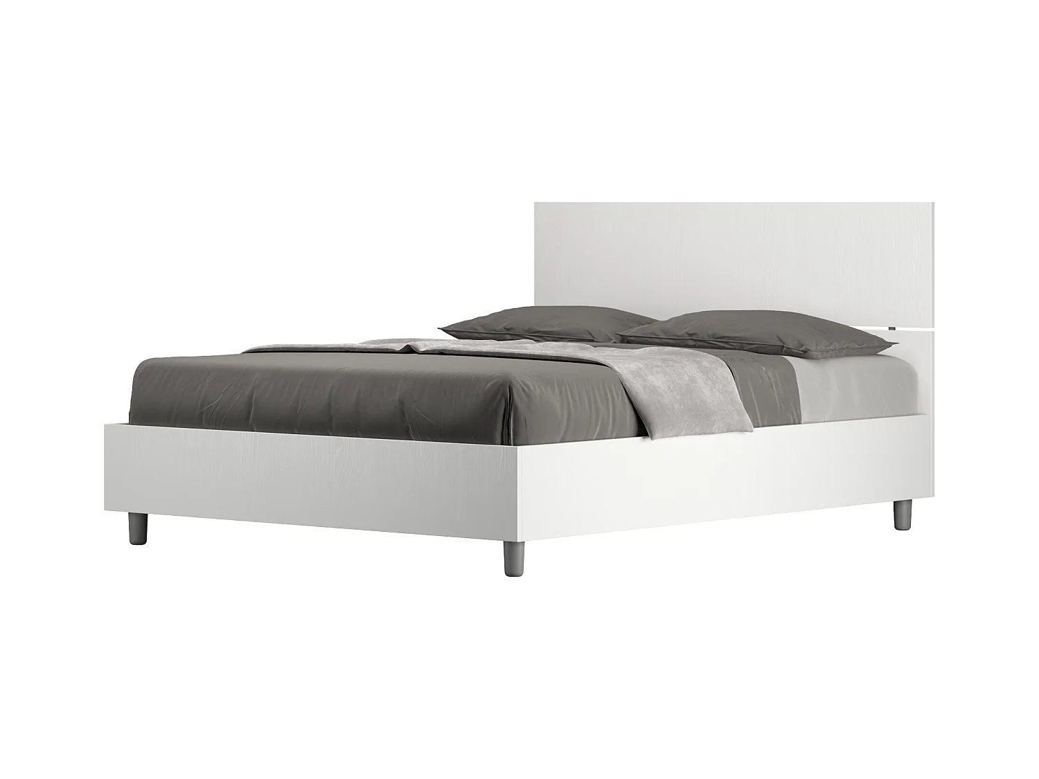 Lit double sans sommier 140x190 tête de lit droite frêne blanc Demas