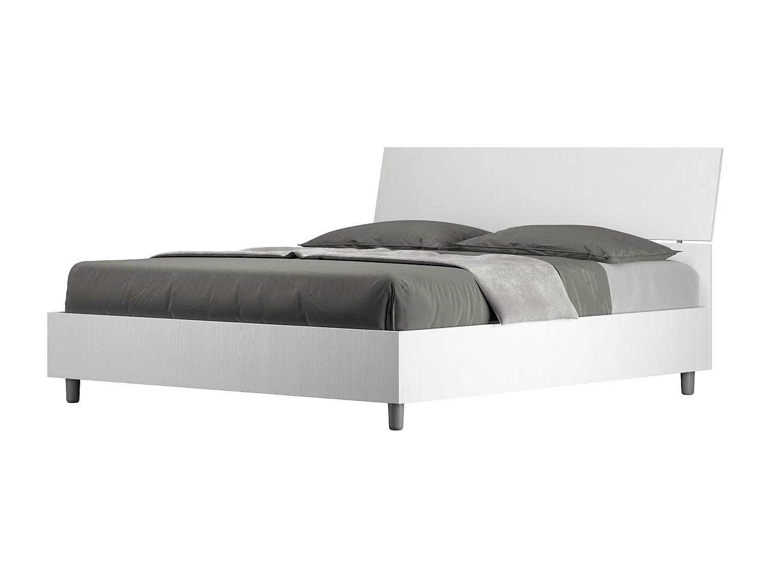 Cama de casal queen size sem estrado 160x190 cabeceira inclinada cinza branca Demas