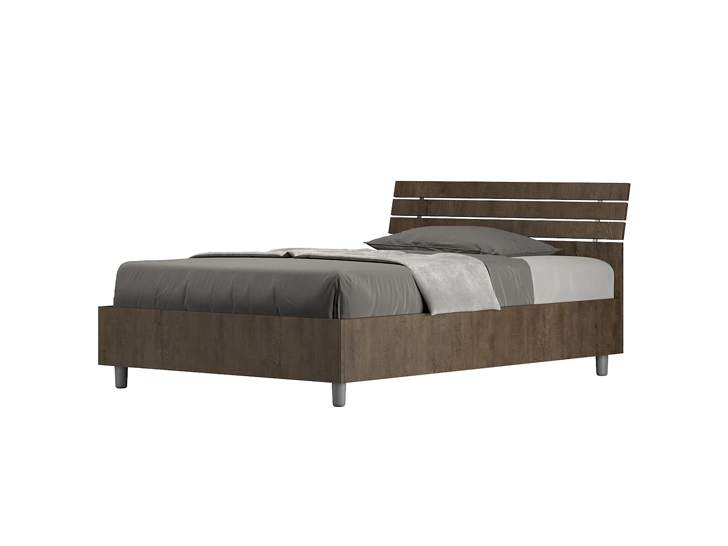 Lit 1 place et demi sans sommier 120x190 tête de lit inclinée avec des lames noyer Ankel