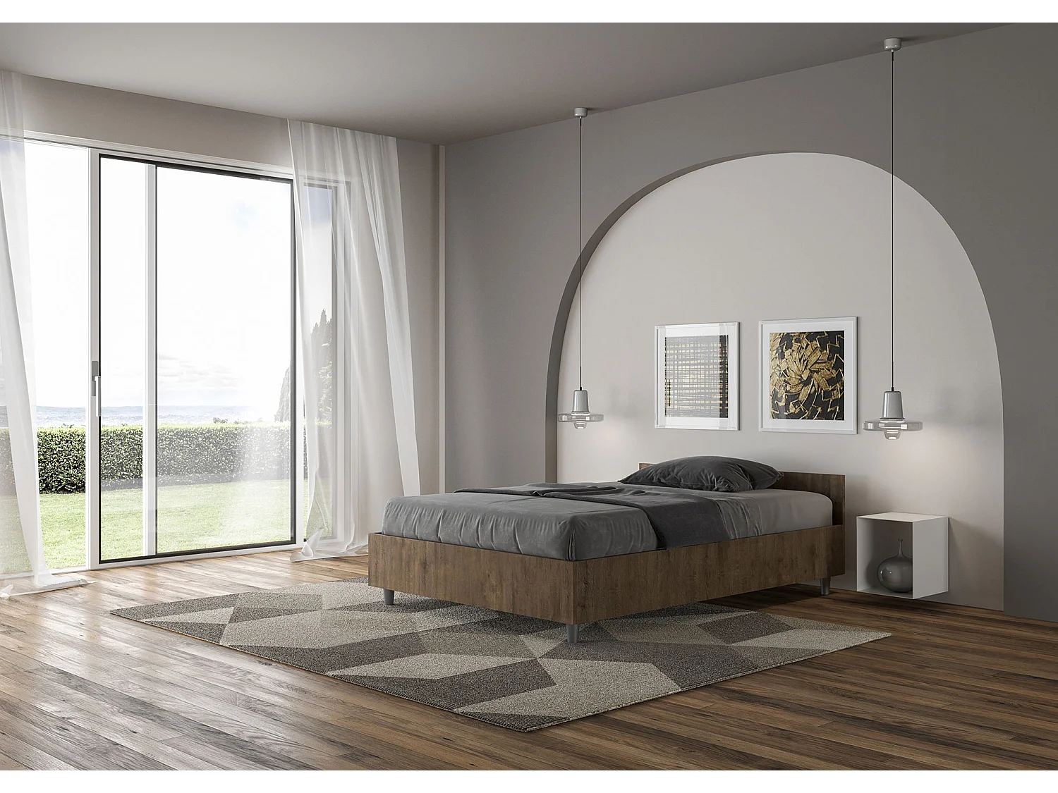Lit 1 place et demi sans sommier 120x190 noyer Nuamo
