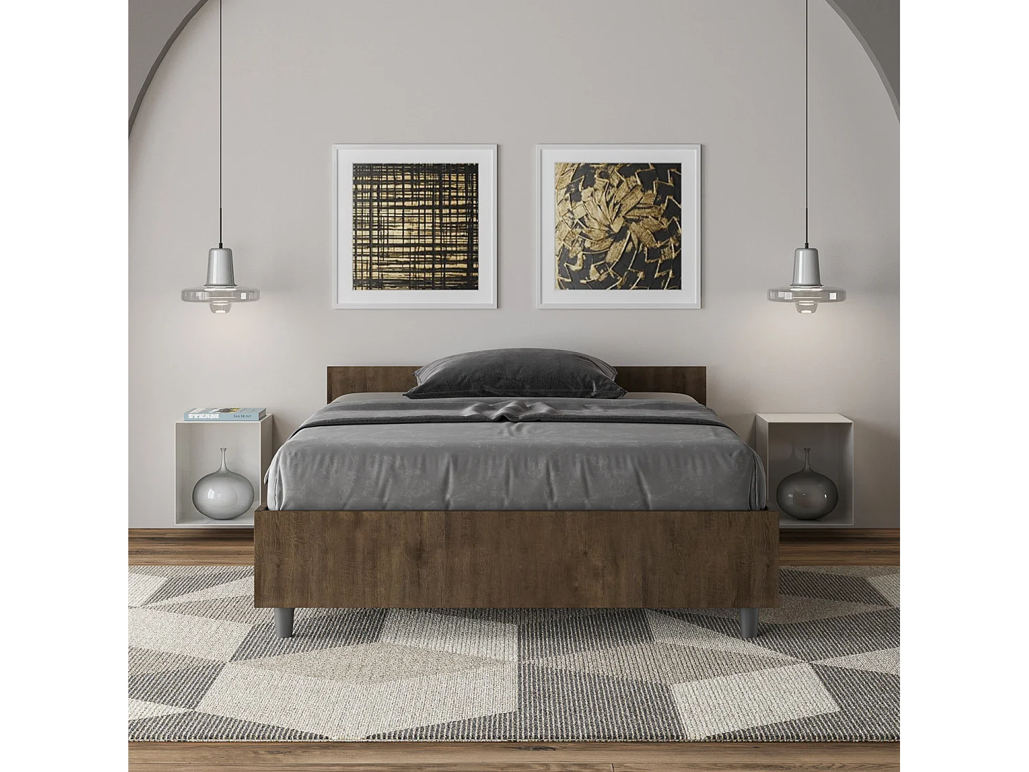 Lit 1 place et demi sans sommier 120x190 noyer Nuamo