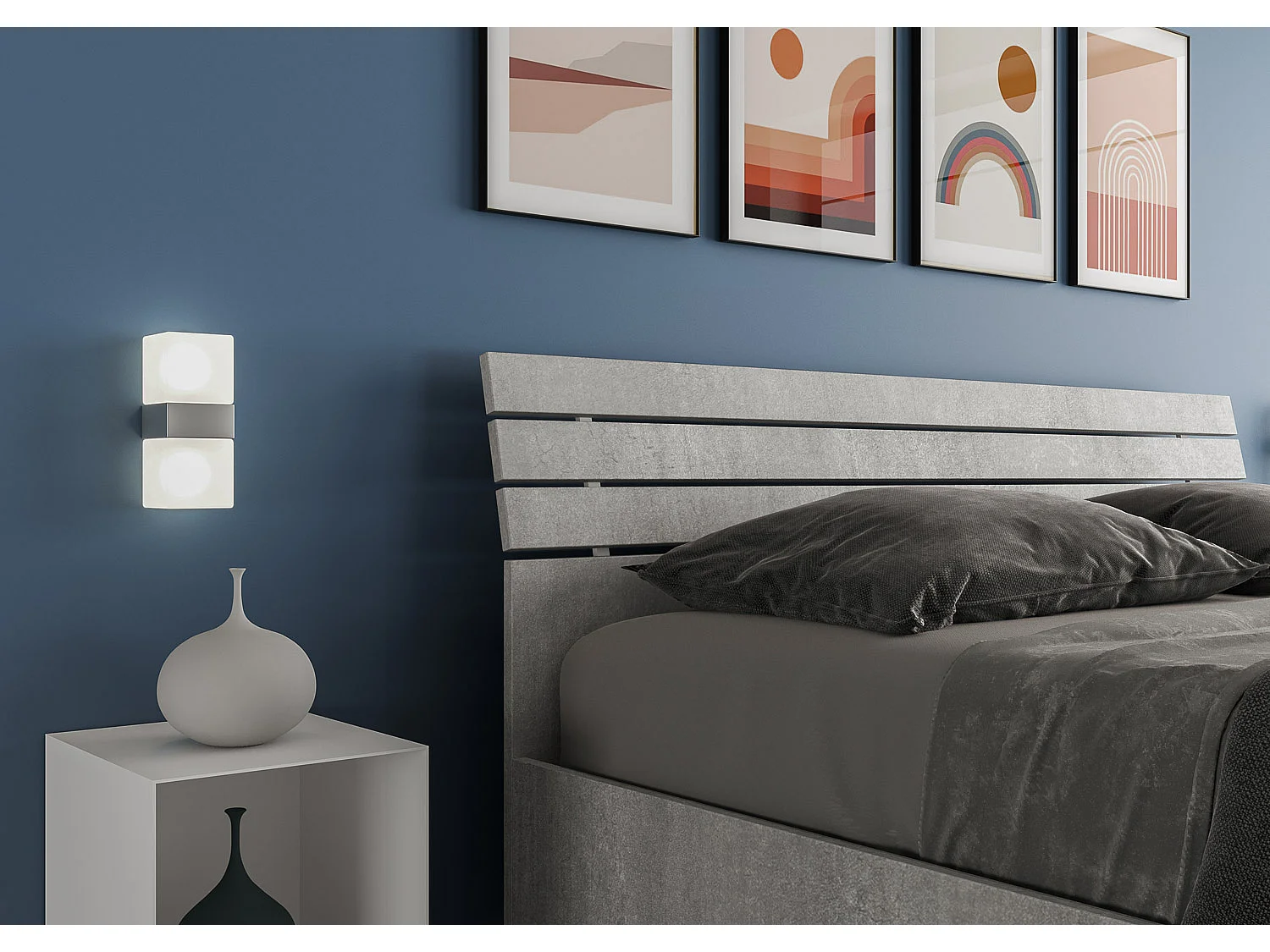 Cama sin somier 160x190 con cabecera inclinada de listones cemento Ankel