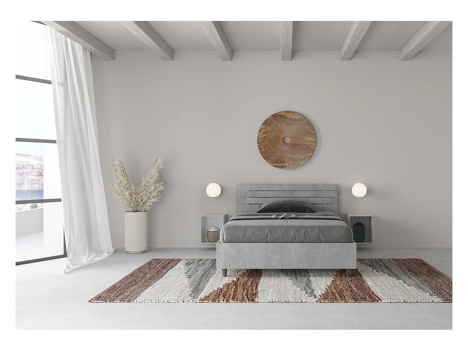 Lit 1 place et demi sans sommier 120x190 tête de lit droite avec des lames gris béton Ankel