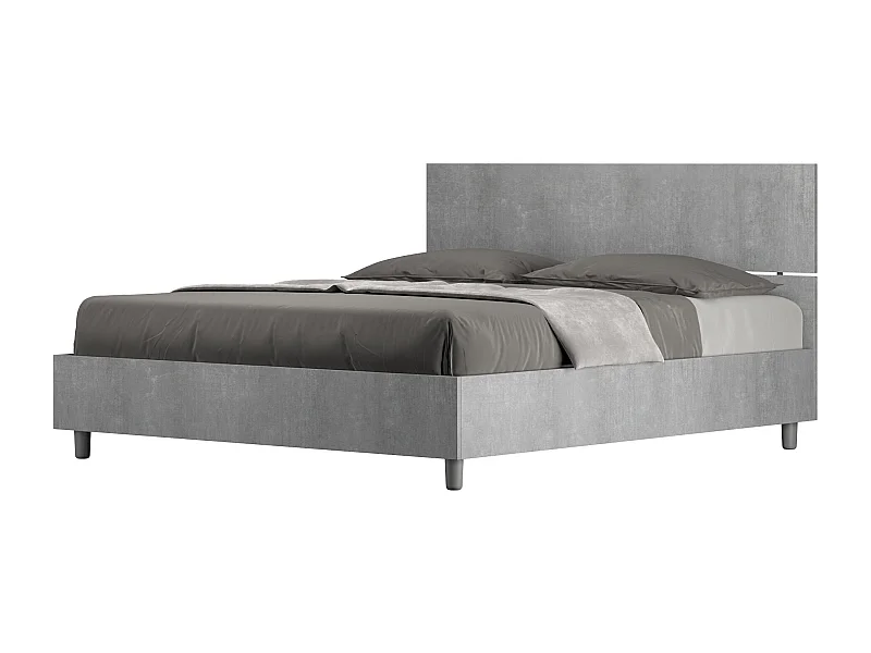 Lit sans sommier 160x190 tête de lit droite gris béton Demas