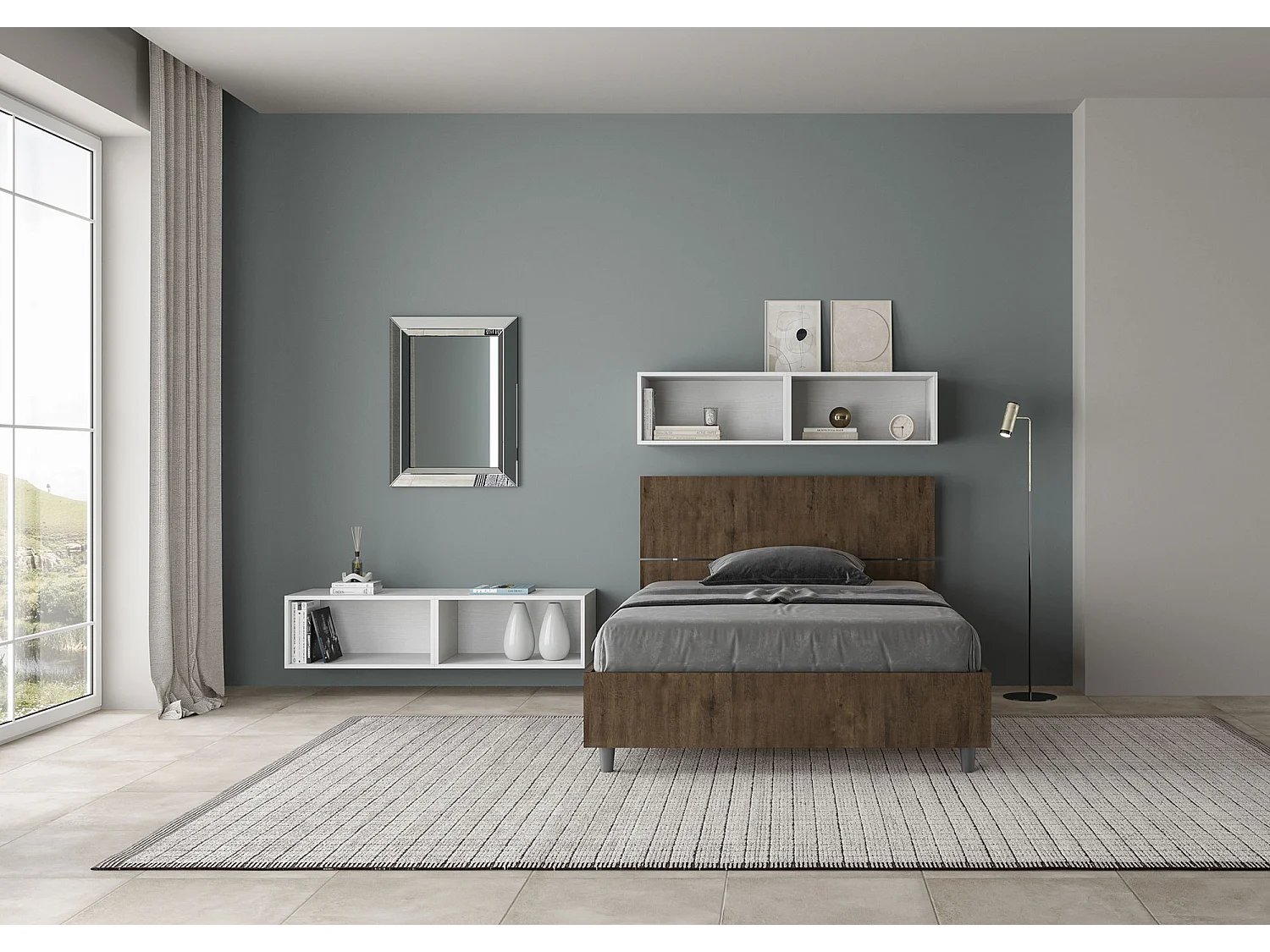 Cama sin somier 120x190 cabecero recto Demas nogal