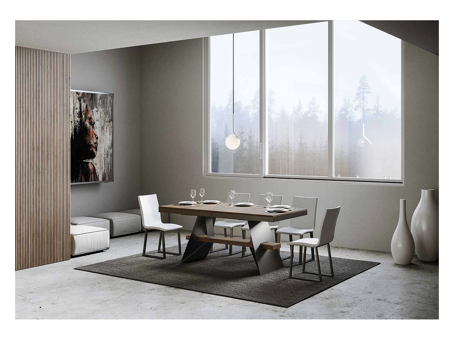 Table extensible 90x180/440 cm Baita Evolution Noyer cadre Anthracite