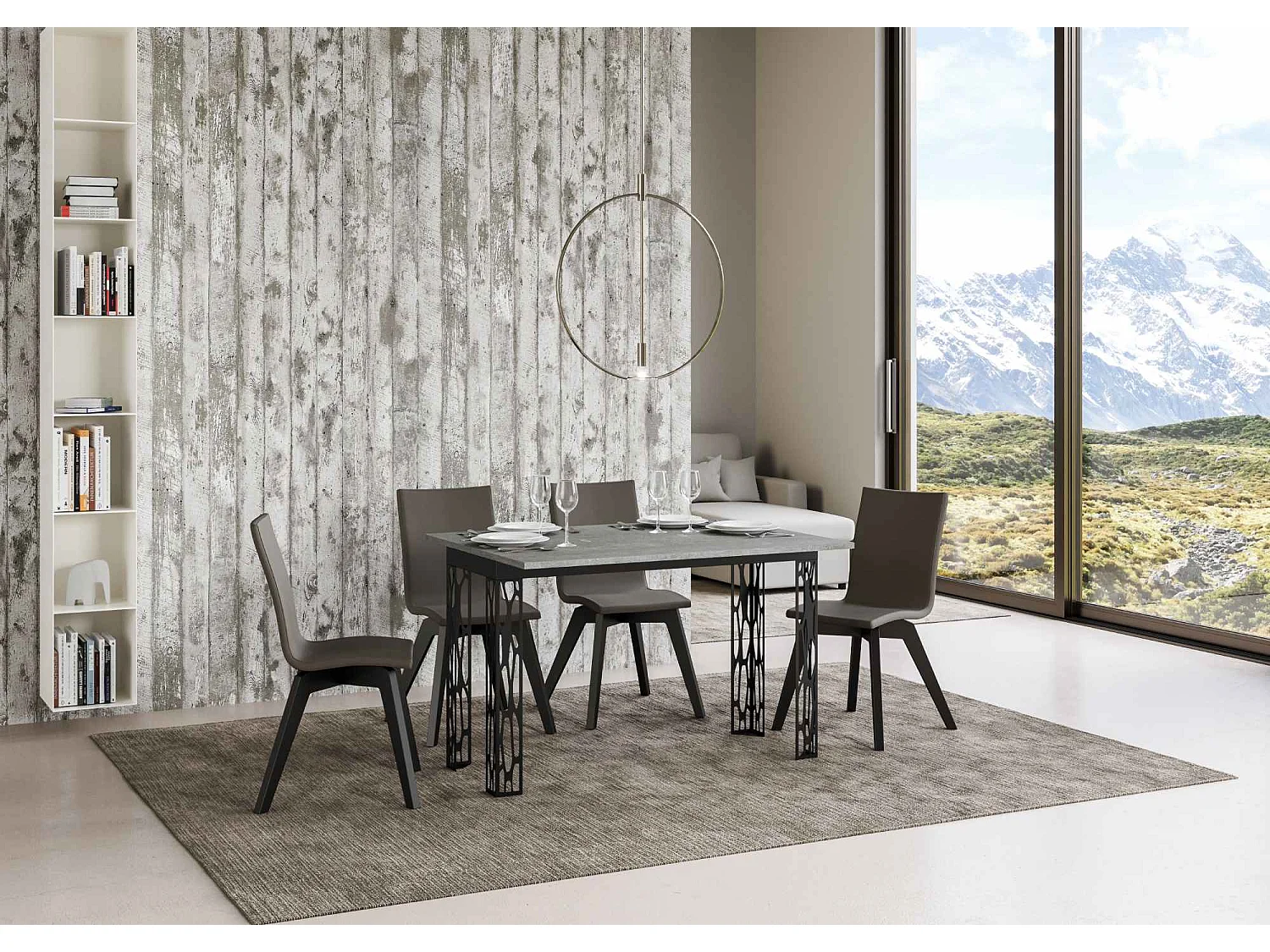 Table extensible portefeuille 120/200x45/90 cm Ghibli Double Gris Béton cadre Anthracite