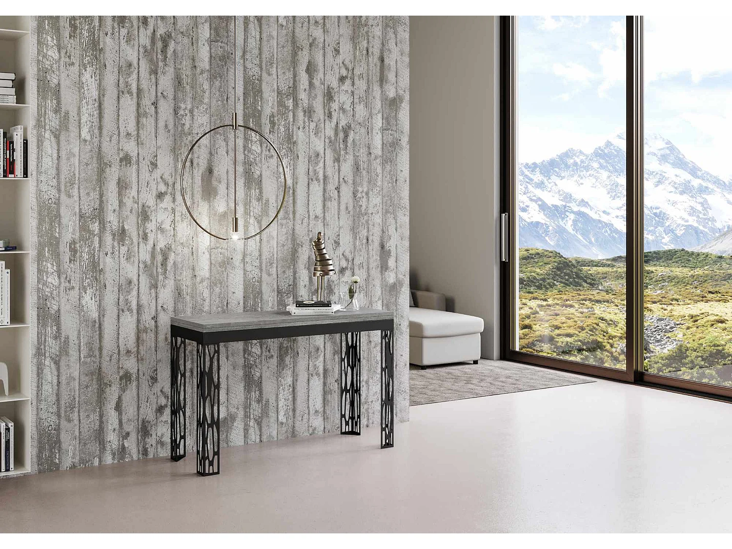 Table extensible portefeuille 120/200x45/90 cm Ghibli Double Gris Béton cadre Anthracite