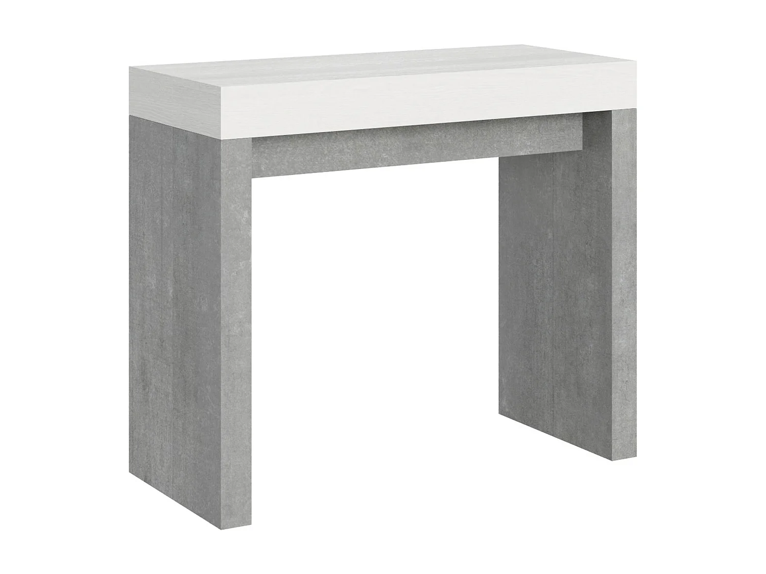 Console extensible 90x40/196 cm Roxell Mix Small dessus frêne blanc - structure gris béton