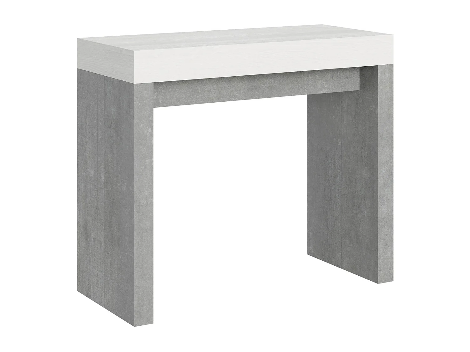 Console extensible 90x40/196 cm Roxell Mix Small dessus frêne blanc - structure gris béton