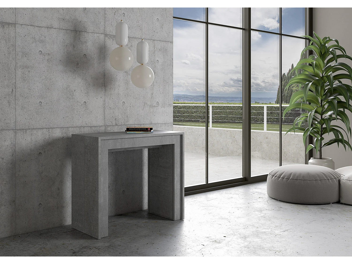 Mesa consola extensível 90x42/198 cm Mia Small Cimento