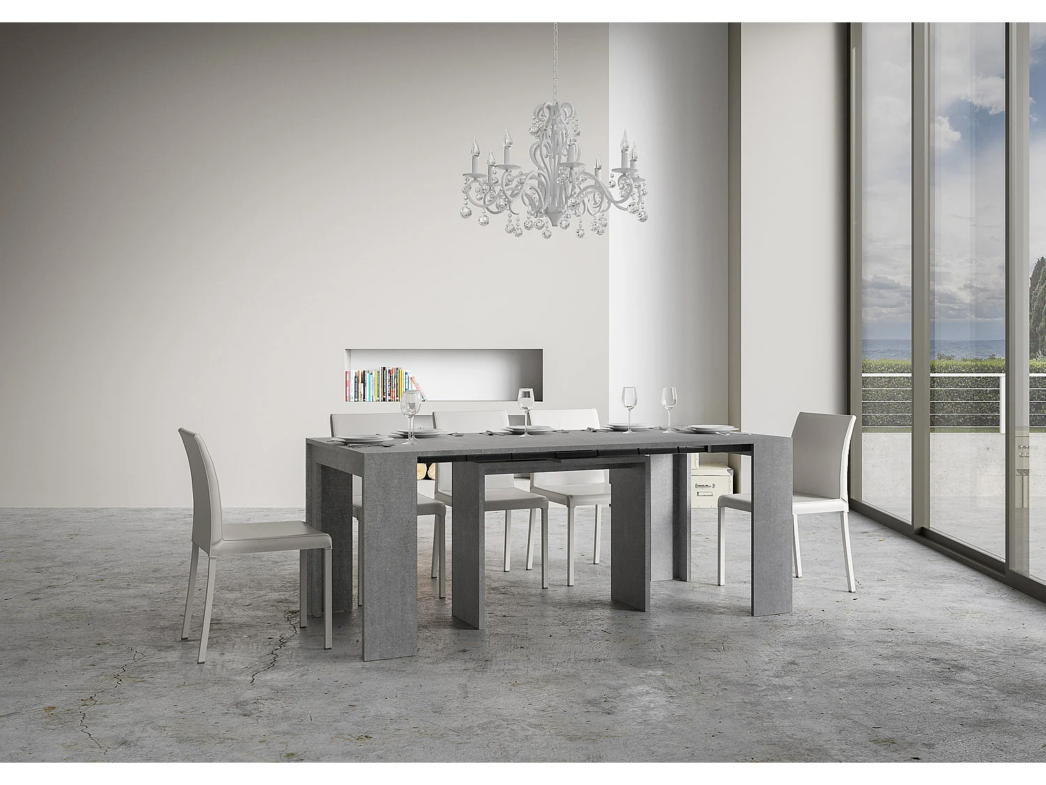 Mesa consola extensível 90x42/198 cm Mia Small Cimento