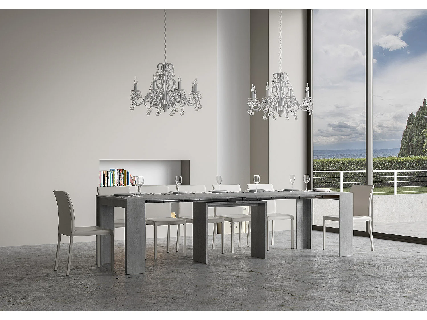 Console extensible 90x42/302 cm Mia Gris Béton