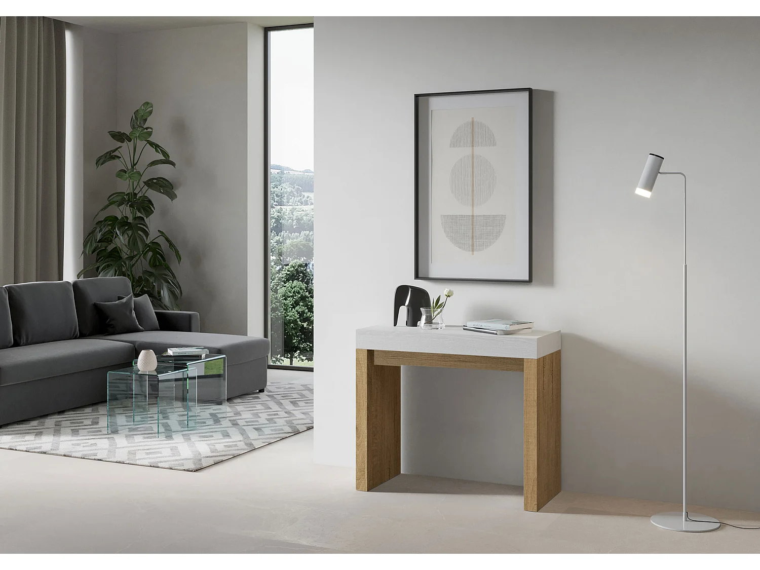 Itamoby -  Ausziehbare Konsole 90x40/196 cm Roxell Mix Small White Ash Top – Struktur aus Natureiche