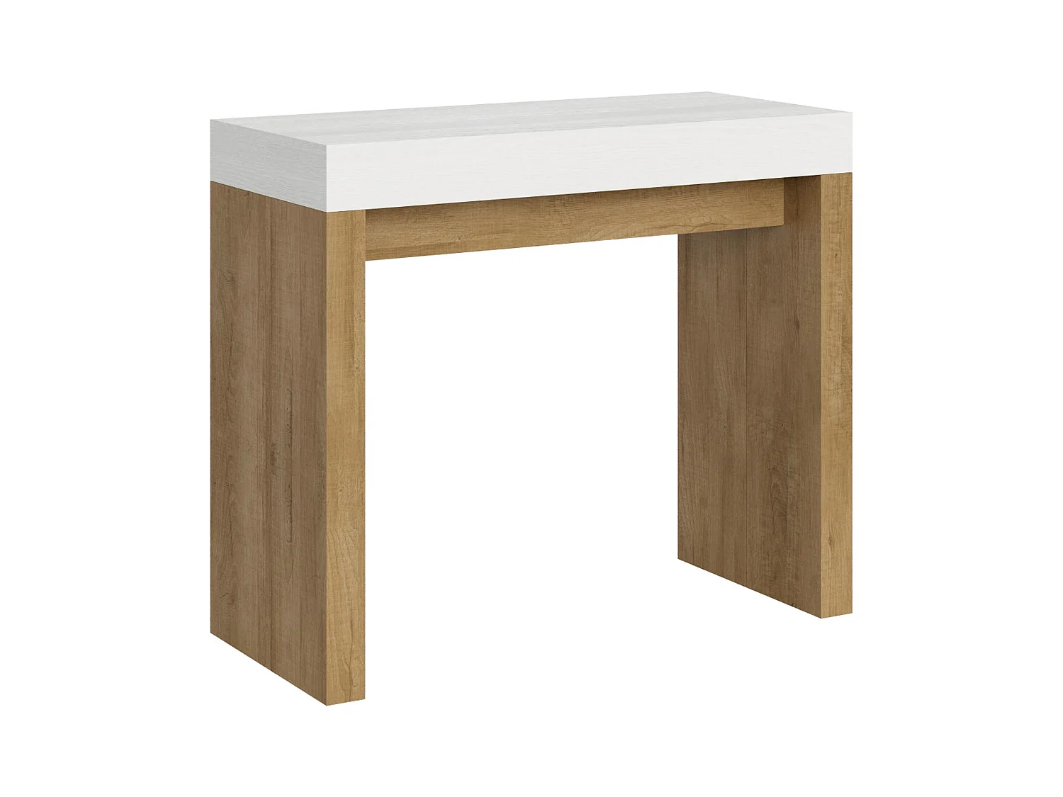 Console extensible 90x40/196 cm Roxell Mix Small dessus Frêne Blanc - structure Chêne Nature