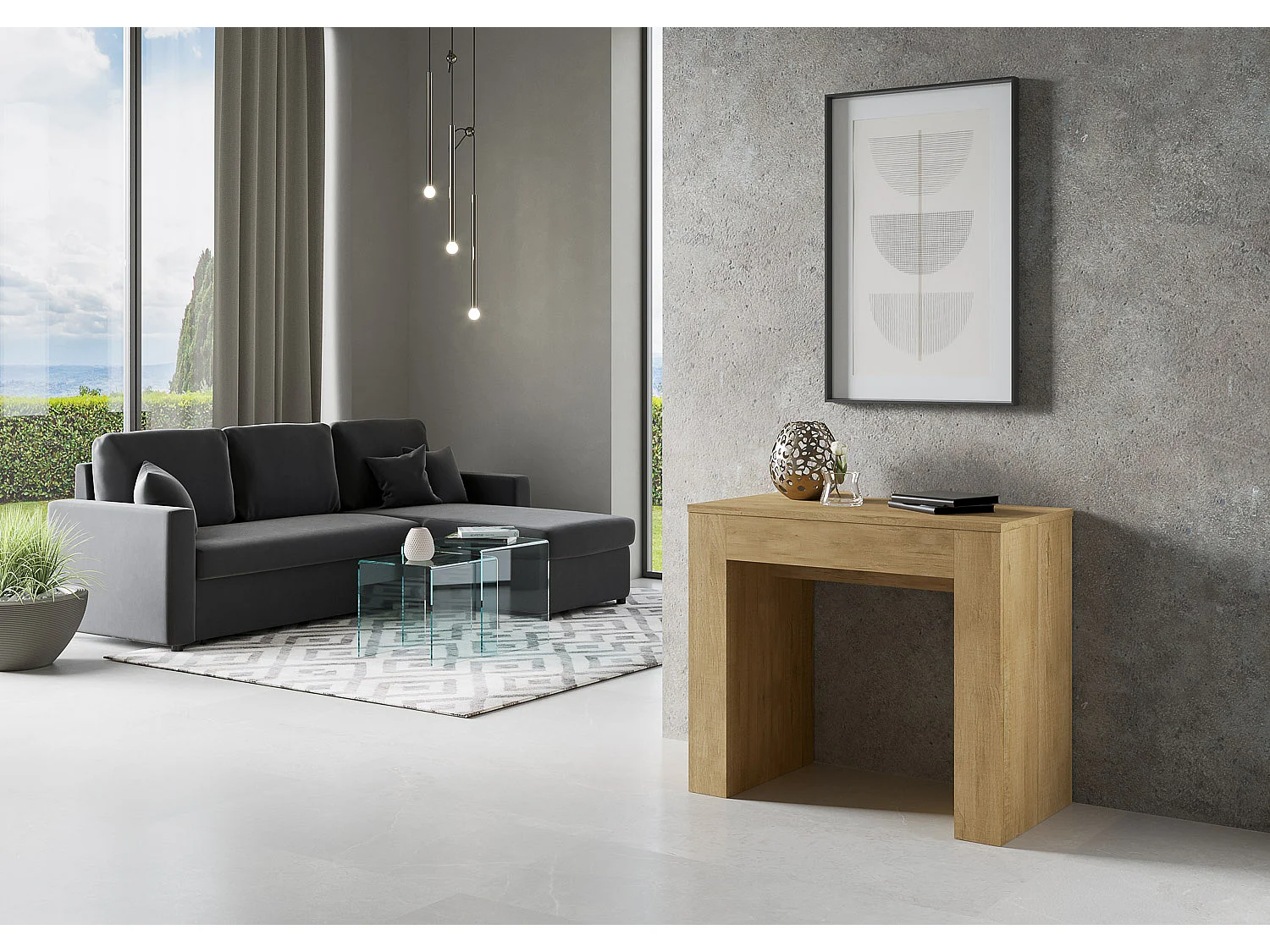 Ausziehbare Konsole 90x49/307 cm Extra Natur Eiche