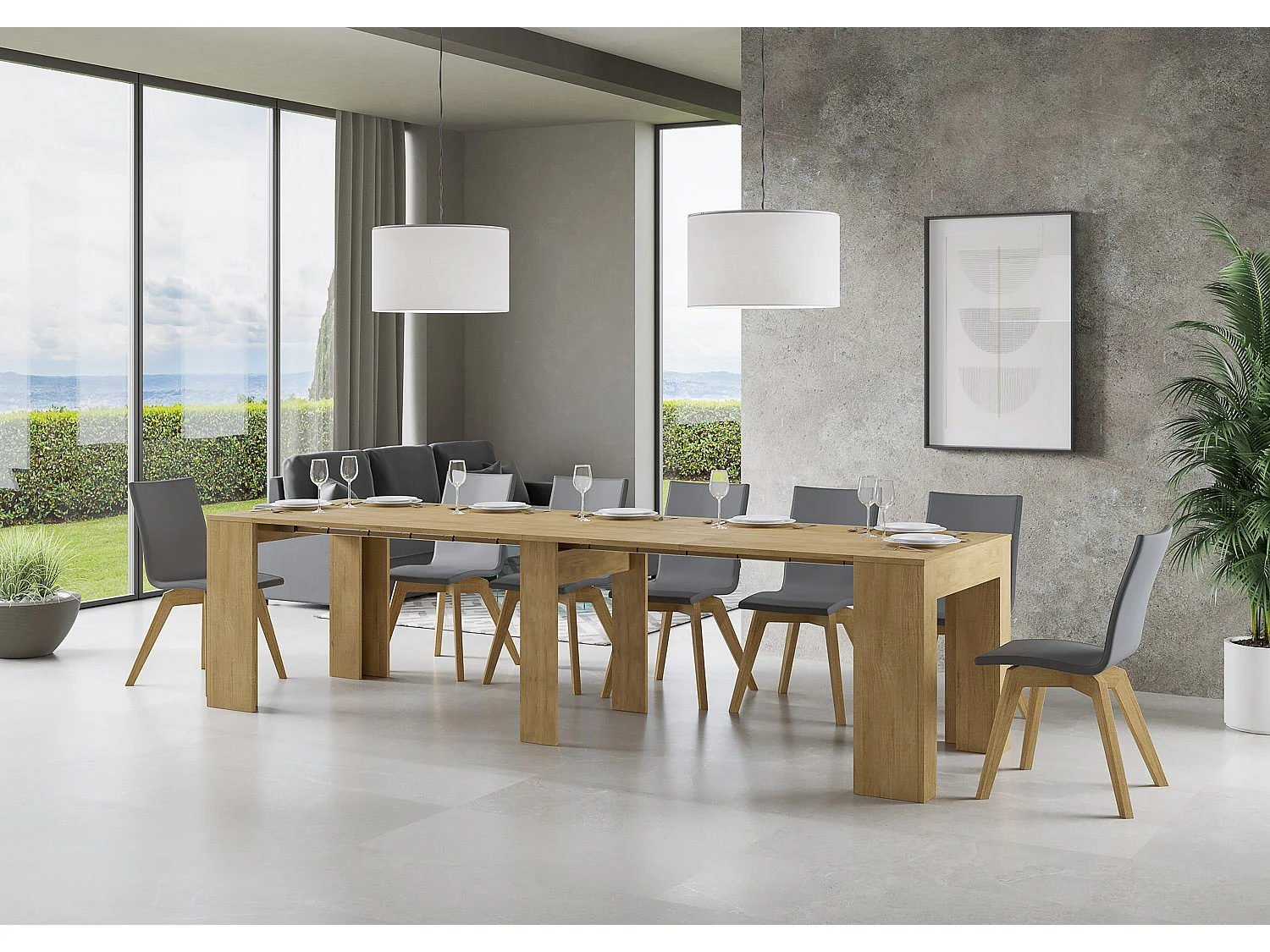 Ausziehbare Konsole 90x49/307 cm Extra Natur Eiche