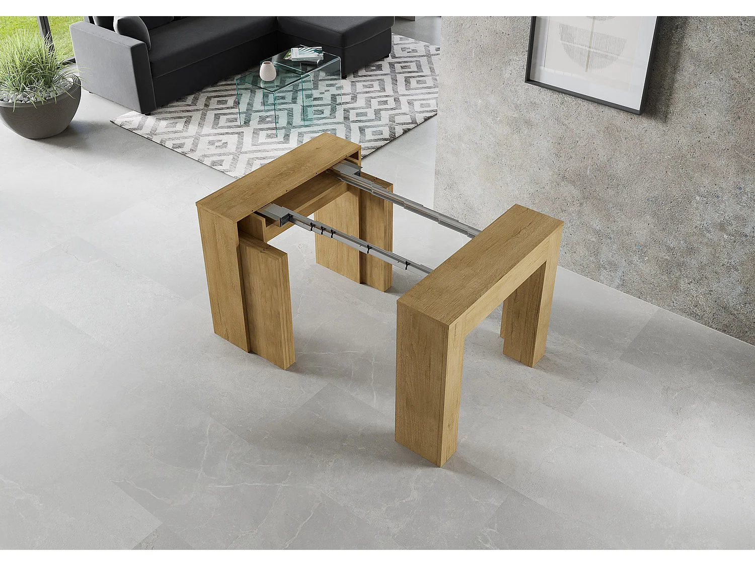 Consolle allungabile 90x49/307 cm Extra quercia natura allunghe interne