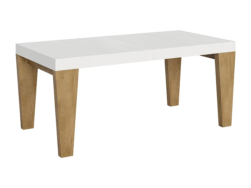 Mesa extensible blanca y patas roble natural 6 a 20 plazas Kristo 180 a 440 cm-Soporte 2 pies