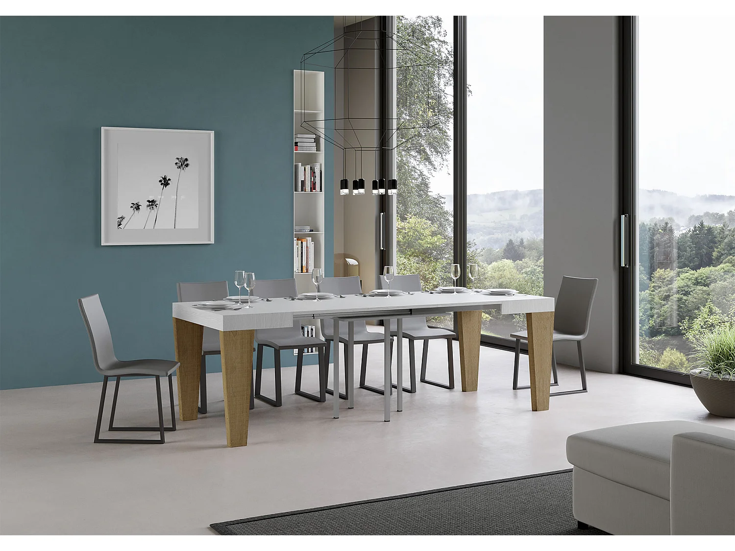 Stół rozkładany 90x90/246 cm Spimbo Mix Blat z jesionu białego - Nogi z naturalnego dębu