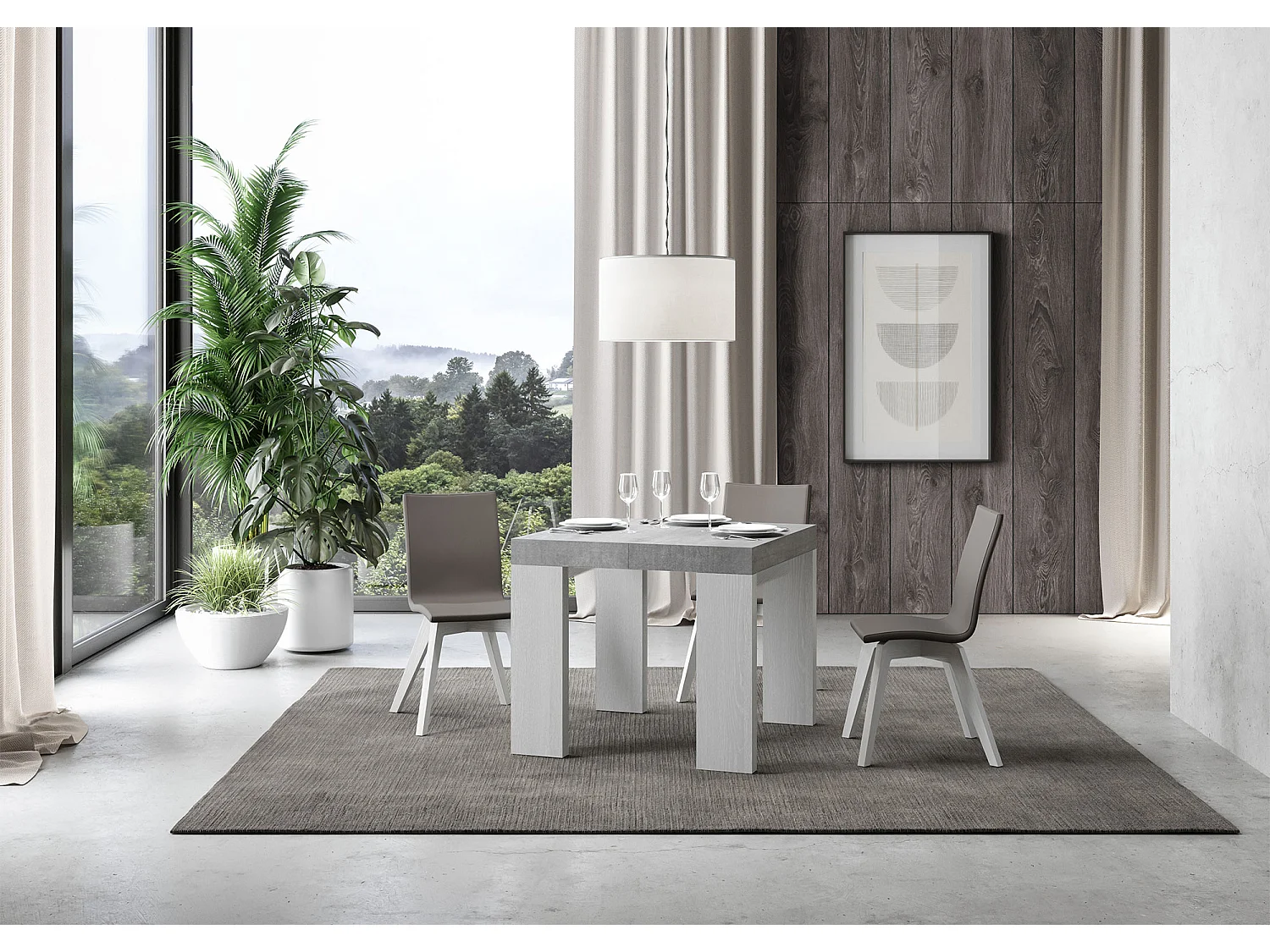 Stół rozkładany 90x90/246 cm Blat Roxell Mix Cement - nogi z białego jesionu