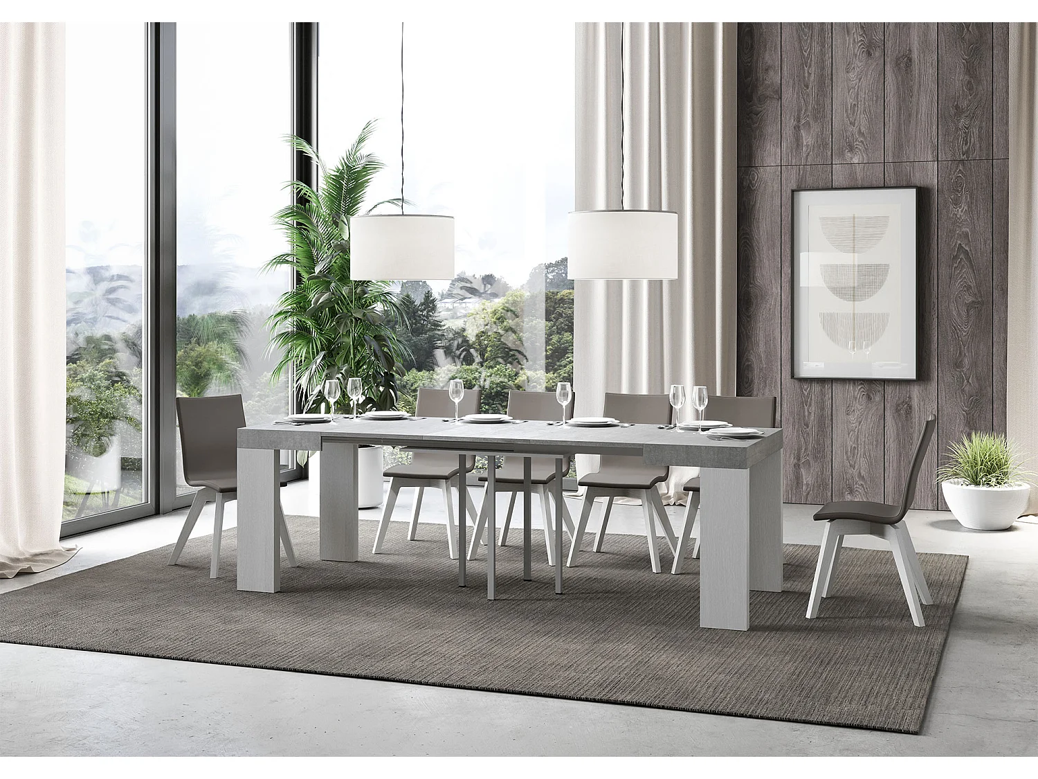 Stół rozkładany 90x90/246 cm Blat Roxell Mix Cement - nogi z białego jesionu