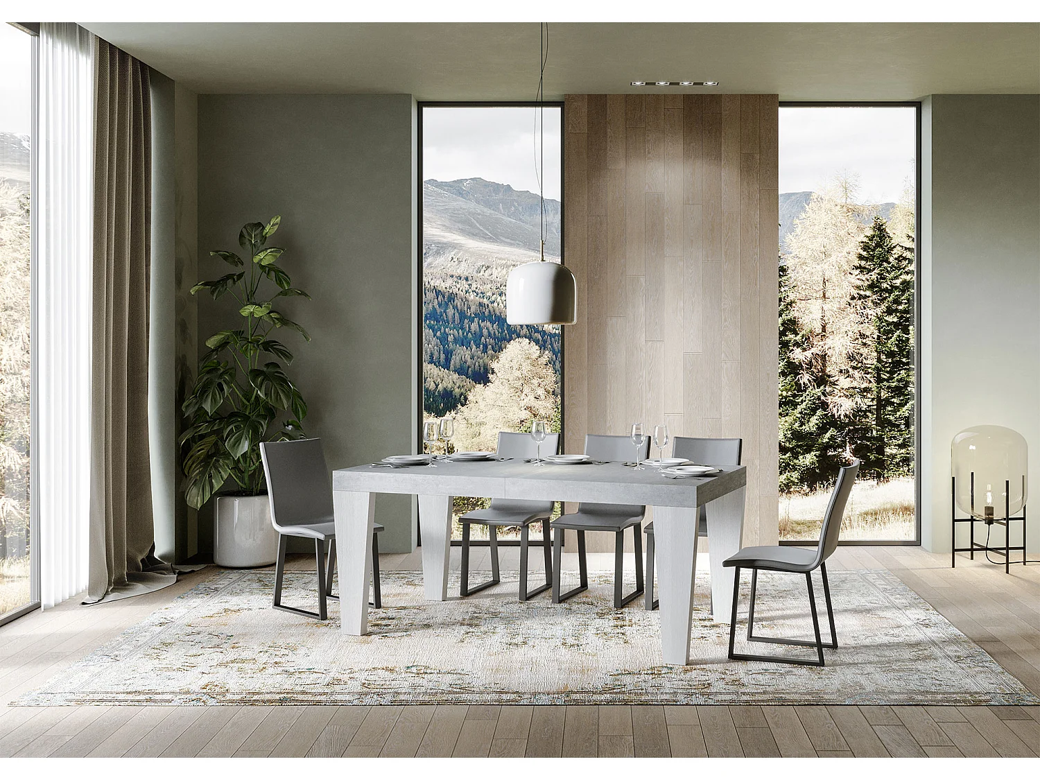 Stół rozkładany 90x180/440 cm Blat Spimbo Mix Cement - nogi z białego jesionu