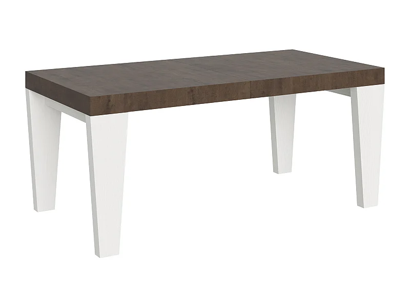 Uitschuifbare walnoothouten tafel en witte houten poten voor 6 tot 12 personen Kristo L 180 tot 284 cm-Steun 2 voet