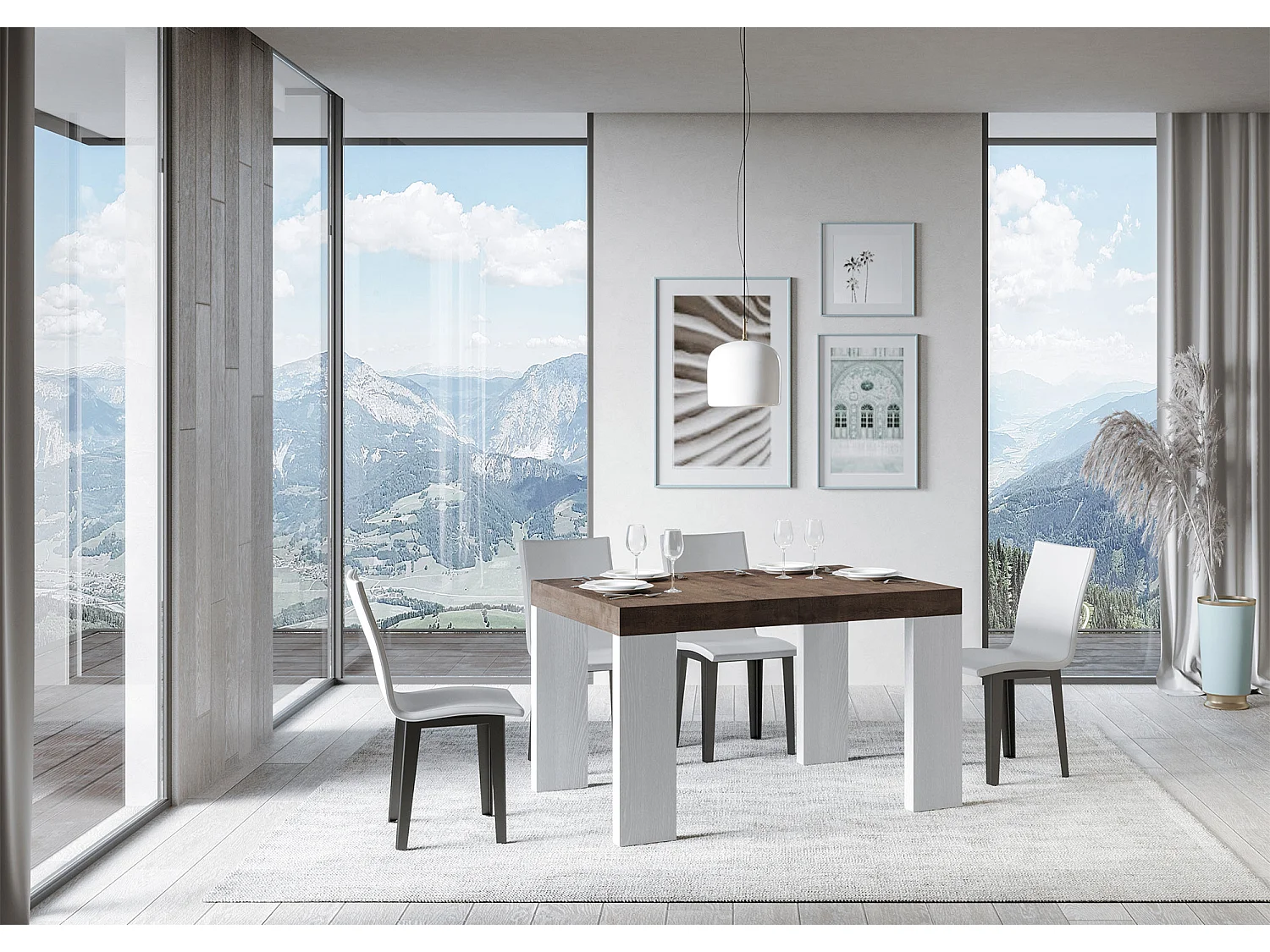 Ausziehbarer Tisch 90 x 130/234 cm Roxell Mix Walnussplatte – Beine aus weißer Esche