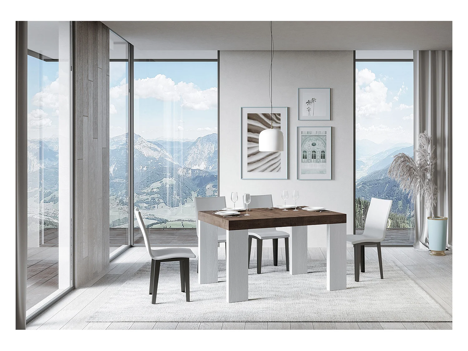 Rozkładany stół 90x130/234 cm Roxell Mix Blat z orzecha włoskiego - nogi z białego jesionu